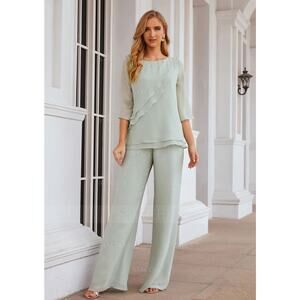 3/4 Sleeve Chiffon Long Mother of the Bride Dress Jumpsuit